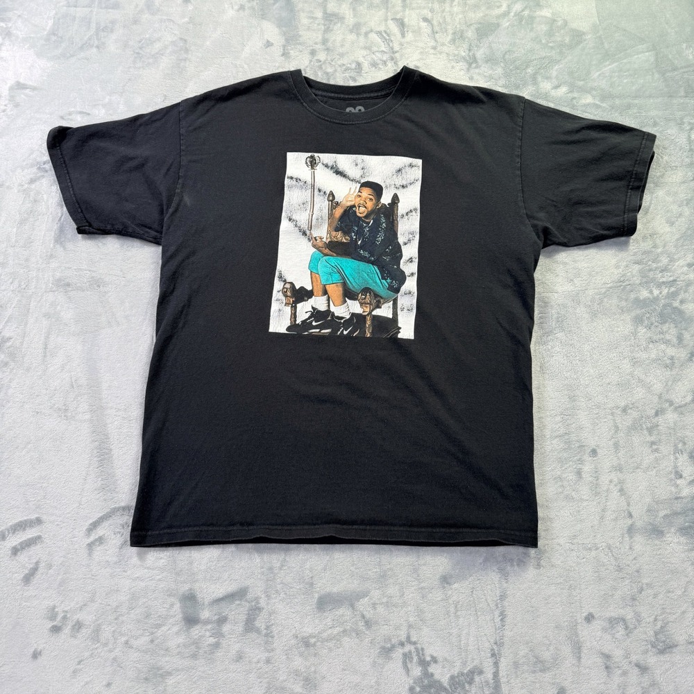 90s Legends Fresh Prince Will Smith Throne Graphic T-Shirt Black XL Mens